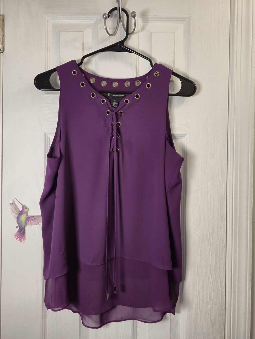 INC International Concepts Purple Lace Up Grommet Layered Chiffon Tank Top 8